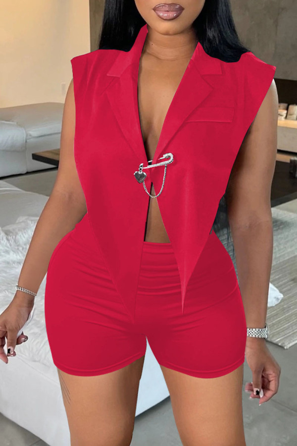 Red Sexy Solid Backless Asymmetrical V Neck Sleeveless Two Pieces