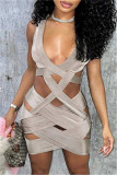 Grey Fashion Sexy Solid Hollowed Out V Neck Vest Dress
