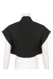 White Casual Street Solid Patchwork Buckle Turndown Collar Tops