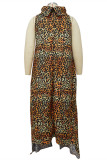 Multicolor Fashion Casual Print Asymmetrical Turtleneck Sleeveless Dress Plus Size Dresses