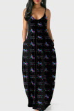 Apricot Fashion Casual Print Backless Spaghetti Strap Long Dress