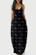 Black Fashion Casual Print Backless Spaghetti Strap Long Dress