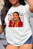 White Yellow Fashion Casual Print Basic O Neck T-Shirts