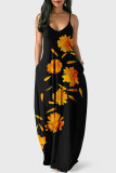 Ink Green Fashion Sexy Print Backless Spaghetti Strap Long Dress