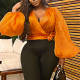 Orange Fashion Sexy Casual Solid Bandage See-through V Neck Tops