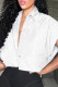 White Casual Street Solid Patchwork Buckle Turndown Collar Tops