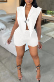 Red Sexy Solid Backless Asymmetrical V Neck Sleeveless Two Pieces