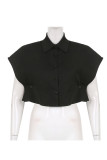 White Casual Street Solid Patchwork Buckle Turndown Collar Tops