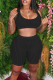 Black Sexy Solid Patchwork See-through U Neck Sleeveless Two Pieces