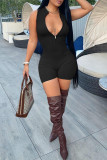 Pink Fashion Casual Solid Basic Zipper Collar Skinny Romper