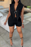 Red Sexy Solid Backless Asymmetrical V Neck Sleeveless Two Pieces