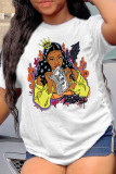 White Yellow Fashion Casual Print Basic O Neck T-Shirts