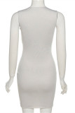 Grey Fashion Sexy Solid Hollowed Out V Neck Vest Dress