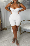 Coffee Sexy Casual Solid Backless Spaghetti Strap Skinny Romper