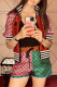Colour Fashion Street Print Patchwork Mandarin Collar Short Sleeve Two Pieces