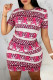 Pink Fashion Casual Print Letter O Neck One Step Skirt Dresses