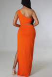 Cyan Sexy Solid Hollowed Out Patchwork Cross Straps Slit Oblique Collar Straight Dresses
