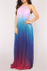 Blue Fashion Casual Gradual Change Print Backless Halter Sleeveless Dress