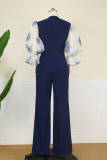 Dark Blue Fashion Casual Patchwork Basic V Neck Regular Jumpsuits