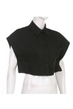 White Casual Street Solid Patchwork Buckle Turndown Collar Tops