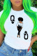 White Fashion Casual Print Basic O Neck T-Shirts