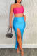 Rose Red Fashion Sexy Solid Backless Slit One Shoulder Sleeveless Two Pieces