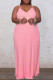 Pink Fashion Casual Plus Size Print Backless V Neck Sling Dress
