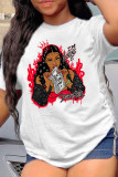 White Yellow Fashion Casual Print Basic O Neck T-Shirts