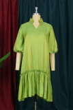 Light Green Fashion Casual Patchwork V Neck Pleated Dresses