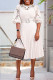 White Fashion Casual Solid Hollowed Out Patchwork With Belt O Neck Pleated Dresses