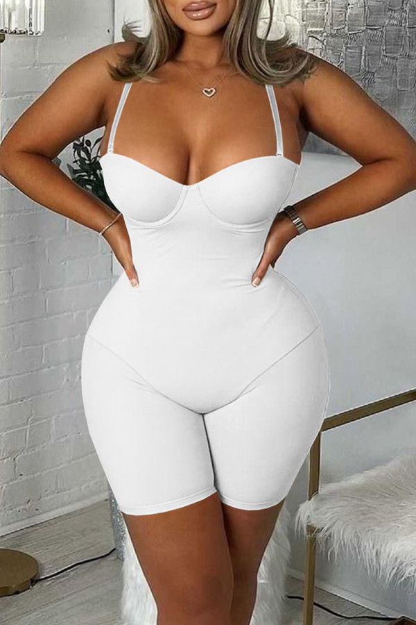 White Sexy Casual Solid Backless Spaghetti Strap Skinny Romper