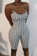 Gray Green Sexy Plaid Print Patchwork Spaghetti Strap Regular Rompers
