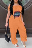 Red Casual Print Patchwork Off the Shoulder Loose Jumpsuits