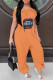 Orange Casual Print Patchwork Off the Shoulder Loose Jumpsuits