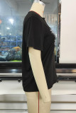 Black Casual Street Print Patchwork V Neck T-Shirts