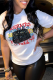 White Fashion Street Print Patchwork Letter O Neck T-Shirts