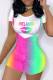 Pink Casual Print Patchwork O Neck Short Sleeve Two Pieces