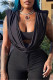 Black Fashion Sexy Solid Patchwork U Neck T-Shirts