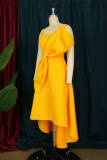 Yellow Fashion Sexy Solid Patchwork With Bow Spaghetti Strap Evening Dress Dresses