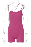 Fuchsia Sexy Solid Patchwork Spaghetti Strap Skinny Rompers