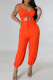 Orange Sexy Solid Hollowed Out Patchwork Spaghetti Strap Straight Jumpsuits