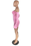 Pink Fashion Sexy Solid Backless Off the Shoulder Skinny Romper