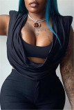 Black Fashion Sexy Solid Patchwork U Neck T-Shirts