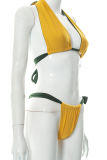 Yellow Vacation Solid Bandage Patchwork Swimwears