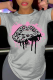 Grey Fashion Street Lips Printed Patchwork O Neck T-Shirts