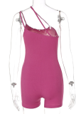 Fuchsia Sexy Solid Patchwork Spaghetti Strap Skinny Rompers