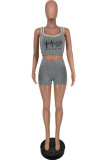 Purple Fashion Casual Print Basic U Neck Sleeveless Two Pieces