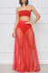 Red Sexy Casual Solid Split Joint Backless Strapless Sleeveless Two Pieces