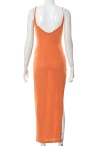 Tangerine Red Sexy Solid Slit Spaghetti Strap Irregular Dress Dresses