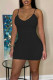 Black Sexy Solid Patchwork Spaghetti Strap Pencil Skirt Dresses